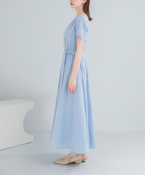 URBAN RESEARCH ROSSO WOMEN(アーバンリサーチ ロッソ)の「『WEB/一部店舗限定』チェックカシュクールワンピース(ワンピース・レディース・ブラック/ブラウン系その他/ブルー系その他・FREE)」の9枚目の写真