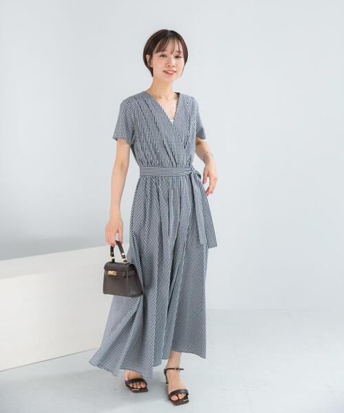 URBAN RESEARCH ROSSO WOMEN(アーバンリサーチ ロッソ)の「『WEB/一部店舗限定』チェックカシュクールワンピース(ワンピース・レディース・ブラック/ブラウン系その他/ブルー系その他・FREE)」の4枚目の写真