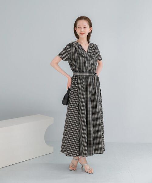 美品　ドゥロワー　チェックカシュクールワンピース　ジレ 美品 ドゥロワー チェックカシュクールワンピース ジレ 【公式通販】