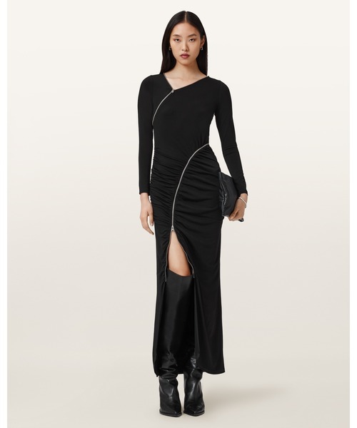 ALLSAINTS(オールセインツ)の「ELSIE ZIPPER MAXI DRESS | ELSIE ジッパー マキシ ドレス・ワンピース(ワンピース・レディース・ブラック・8/6)」の1枚目の写真
