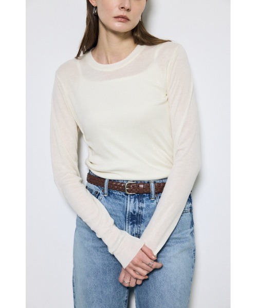 AZUL by moussy(アズールバイマウジー)の「シアー素材ロングTシャツ 秋服 春服 シアートップス ロンT 無地 長袖(Tシャツ/カットソー・レディース・ライトブラック/グレー/レッド/グリーン/オフホワイト・FREE)」の7枚目の写真