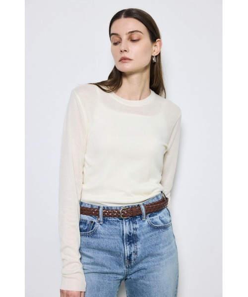 AZUL by moussy(アズールバイマウジー)の「シアー素材ロングTシャツ 秋服 春服 シアートップス ロンT 無地 長袖(Tシャツ/カットソー・レディース・ライトブラック/グレー/レッド/グリーン/オフホワイト・FREE)」の8枚目の写真