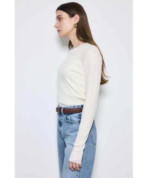 AZUL by moussy(アズールバイマウジー)の「シアー素材ロングTシャツ 秋服 春服 シアートップス ロンT 無地 長袖(Tシャツ/カットソー・レディース・ライトブラック/グレー/レッド/グリーン/オフホワイト・FREE)」の9枚目の写真