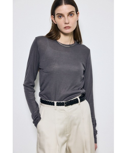 AZUL by moussy(アズールバイマウジー)の「シアー素材ロングTシャツ 秋服 春服 シアートップス ロンT 無地 長袖(Tシャツ/カットソー・レディース・ライトブラック/グレー/レッド/グリーン/オフホワイト・FREE)」の15枚目の写真