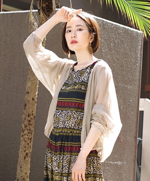 zootie（ズーティー）の「シアーブルゾン［ノーカラー］（ブルゾン・レディース・グレイッシュベージュ/ブラック・フリー）」の9枚目の写真