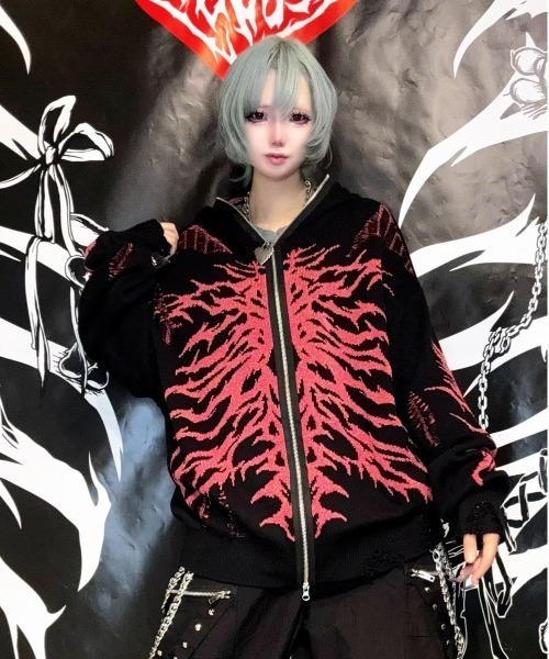 X-RAY HOODIE-KNIT(エックスレイフーディーｰニット)ロゴジャガード