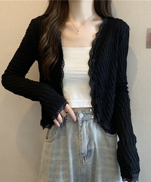 新色追加！！レースクロップドカーディガン/日除け/冷房対策/シアー/ショート丈/オフィス/薄手