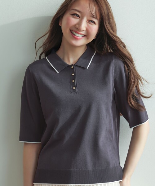 ANY SIS(エニィスィス)の「【アイスタッチ】ポロ ニット(ニット/セーター・レディース・スカイブルー系/ライトグレー系/グレー系/アイボリー系・X-SMALL)」の3枚目の写真
