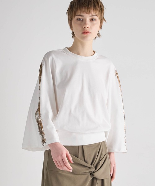 ATSURO TAYAMA(アツロウタヤマ)の「スムースコットン箔プリントドルマントップス(Tシャツ/カットソー・レディース・ホワイト/ブラック・M)」の5枚目の写真