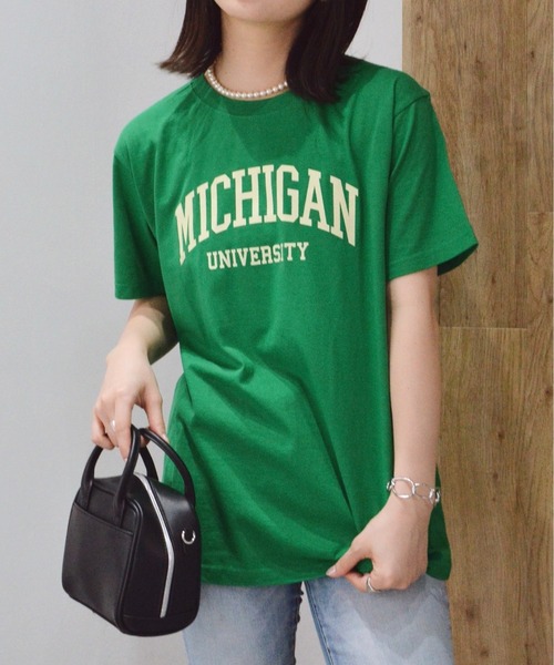 spiritoso（スピリトーゾ）の「MICHIGAN カレッジTシャツ（Tシャツ/カットソー・レディース・ネイビー/ロイヤルブルー/グリーン/ピンク/ライトブルー/ブラック系その他2/ホワイト系その他2/ブラック系その他/杢グレー/ホワイト系その他/ピンク系その他2・MEDIUM/LARGE/X-LARGE/SMALL）」の6枚目の写真