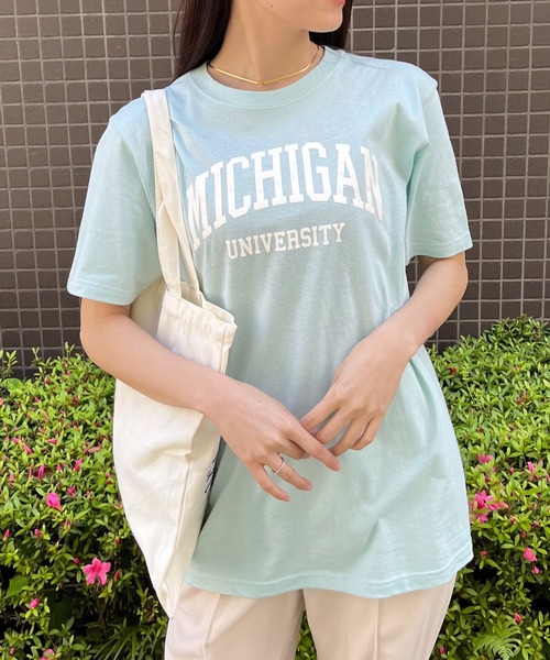 spiritoso（スピリトーゾ）の「MICHIGAN カレッジTシャツ（Tシャツ/カットソー・レディース・ネイビー/ロイヤルブルー/グリーン/ピンク/ライトブルー/ブラック系その他2/ホワイト系その他2/ブラック系その他/杢グレー/ホワイト系その他/ピンク系その他2・MEDIUM/LARGE/X-LARGE/SMALL）」の7枚目の写真
