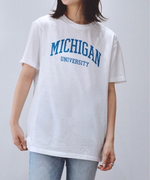 spiritoso（スピリトーゾ）の「MICHIGAN カレッジTシャツ（Tシャツ/カットソー・レディース・ネイビー/ロイヤルブルー/グリーン/ピンク/ライトブルー/ブラック系その他2/ホワイト系その他2/ブラック系その他/杢グレー/ホワイト系その他/ピンク系その他2・MEDIUM/LARGE/X-LARGE/SMALL）」の13枚目の写真