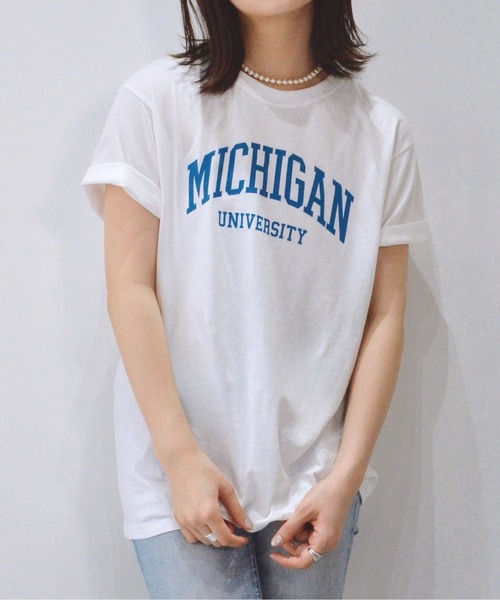 spiritoso（スピリトーゾ）の「MICHIGAN カレッジTシャツ（Tシャツ/カットソー・レディース・ネイビー/ロイヤルブルー/グリーン/ピンク/ライトブルー/ブラック系その他2/ホワイト系その他2/ブラック系その他/杢グレー/ホワイト系その他/ピンク系その他2・MEDIUM/LARGE/X-LARGE/SMALL）」の18枚目の写真