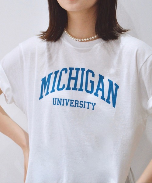 spiritoso（スピリトーゾ）の「MICHIGAN カレッジTシャツ（Tシャツ/カットソー・レディース・ネイビー/ロイヤルブルー/グリーン/ピンク/ライトブルー/ブラック系その他2/ホワイト系その他2/ブラック系その他/杢グレー/ホワイト系その他/ピンク系その他2・MEDIUM/LARGE/X-LARGE/SMALL）」の19枚目の写真