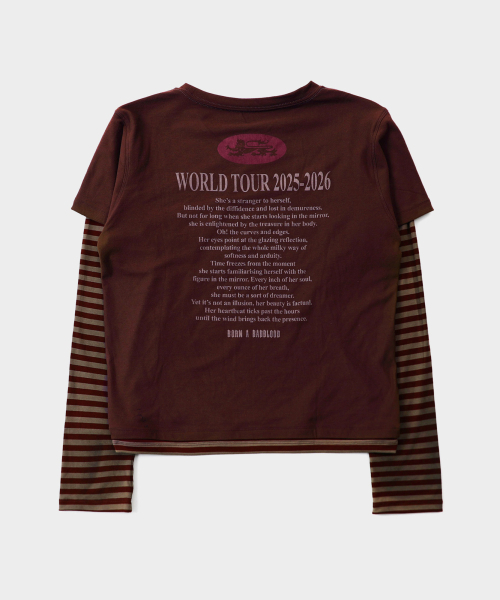 BADBLOOD(バッドブラッド)の「2025 ワールドツアーレイヤードロングスリーブ - バーガンディ/ストライプ(Tシャツ/カットソー・レディース・その他・M/L/S)」の2枚目の写真