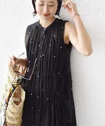 SHIPS | 〈手洗い可能〉コットン オーガンジー 刺繍 ウエスト ドロスト ワンピース(ワンピース)