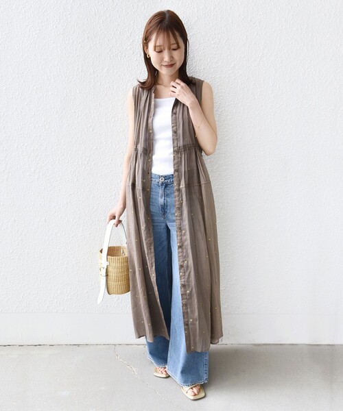 SHIPS（シップス）の「〈手洗い可能〉コットン オーガンジー 刺繍 ウエスト ドロスト ワンピース（ワンピース・レディース・ブラック/カーキ・ONE SIZE）」の14枚目の写真