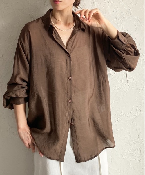 She's Closet(シーズクローゼット)の「長袖 オーバーサイズ シアーシャツ ブラウス(シャツ/ブラウス・レディース・ピンク/ブラウン/オリーブ/サックスブルー/ブラック/アイボリー・FREE)」の1枚目の写真
