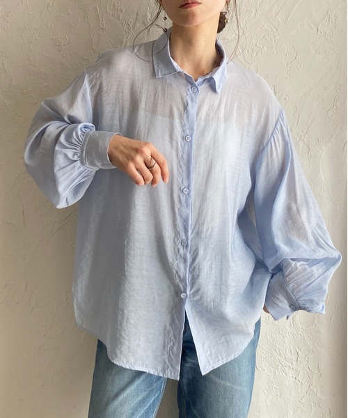 She's Closet(シーズクローゼット)の「長袖 オーバーサイズ シアーシャツ ブラウス(シャツ/ブラウス・レディース・ピンク/ブラウン/オリーブ/サックスブルー/ブラック/アイボリー・FREE)」の5枚目の写真