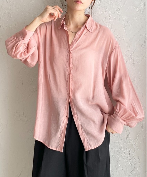 She's Closet(シーズクローゼット)の「長袖 オーバーサイズ シアーシャツ ブラウス(シャツ/ブラウス・レディース・ピンク/ブラウン/オリーブ/サックスブルー/ブラック/アイボリー・FREE)」の6枚目の写真