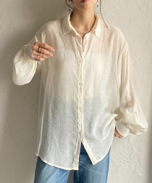 She's Closet(シーズクローゼット)の「長袖 オーバーサイズ シアーシャツ ブラウス(シャツ/ブラウス・レディース・ピンク/ブラウン/オリーブ/サックスブルー/ブラック/アイボリー・FREE)」の2枚目の写真