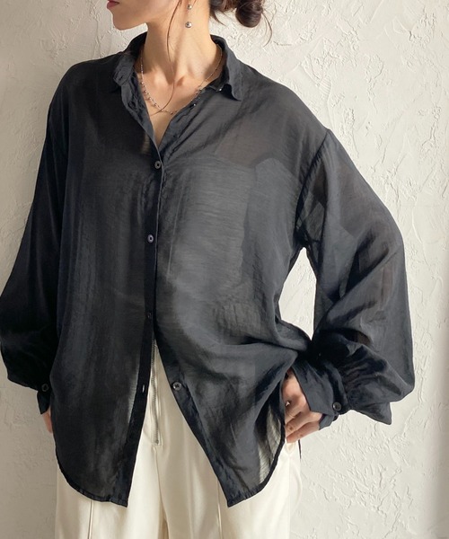 She's Closet(シーズクローゼット)の「長袖 オーバーサイズ シアーシャツ ブラウス(シャツ/ブラウス・レディース・ピンク/ブラウン/オリーブ/サックスブルー/ブラック/アイボリー・FREE)」の3枚目の写真