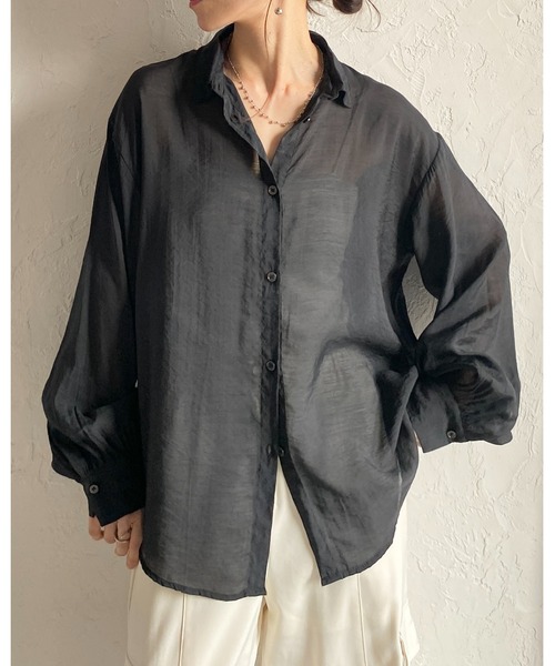 She's Closet(シーズクローゼット)の「長袖 オーバーサイズ シアーシャツ ブラウス(シャツ/ブラウス・レディース・ピンク/ブラウン/オリーブ/サックスブルー/ブラック/アイボリー・FREE)」の7枚目の写真