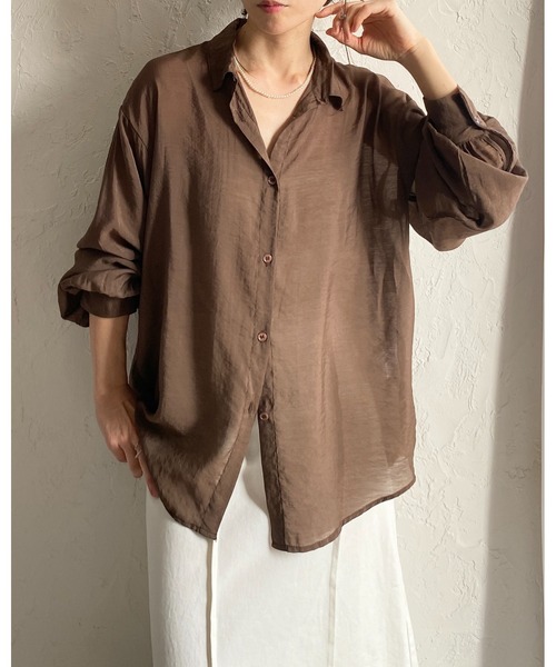 She's Closet(シーズクローゼット)の「長袖 オーバーサイズ シアーシャツ ブラウス(シャツ/ブラウス・レディース・ピンク/ブラウン/オリーブ/サックスブルー/ブラック/アイボリー・FREE)」の11枚目の写真