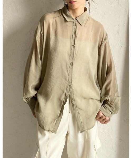 She's Closet(シーズクローゼット)の「長袖 オーバーサイズ シアーシャツ ブラウス(シャツ/ブラウス・レディース・ピンク/ブラウン/オリーブ/サックスブルー/ブラック/アイボリー・FREE)」の12枚目の写真