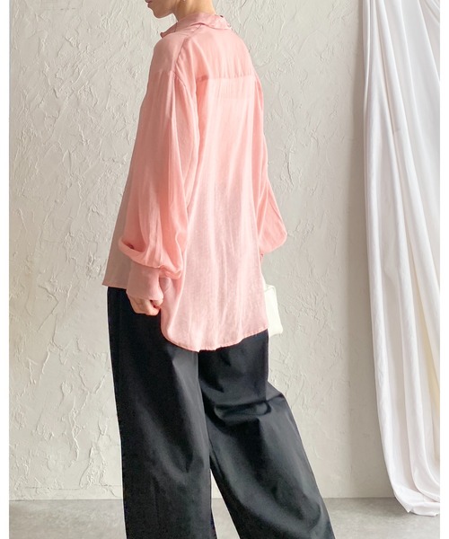 She's Closet(シーズクローゼット)の「長袖 オーバーサイズ シアーシャツ ブラウス(シャツ/ブラウス・レディース・ピンク/ブラウン/オリーブ/サックスブルー/ブラック/アイボリー・FREE)」の14枚目の写真