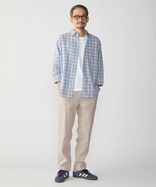 SHIPS（シップス）の「SHIPS: RAYMOND チェック レギュラーカラー 7スリーブ シャツ（シャツ/ブラウス・メンズ・ライトブルー/キャメル・X-LARGE/LARGE/MEDIUM/SMALL）」の4枚目の写真