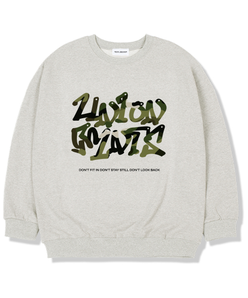 Union Garments(ユニオンガーメンツ)の「ミリメリアロゴ 裏起毛 オーバーサイズ スウェットTシャツ オートミール(スウェット・レディース・その他・L/XL/XXL)」の1枚目の写真