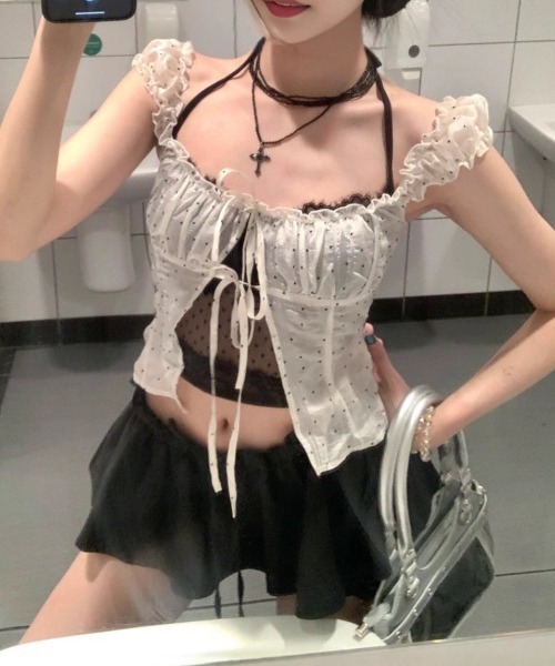 almo(アルモ)の「【LAMPOON】ドットシアーキャミセット(キャミソール・レディース・ホワイト・SMALL/MEDIUM/LARGE)」の1枚目の写真