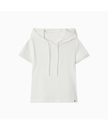 HOODED LAYERED CAP SLEEVE T-SHIRT, WHITE