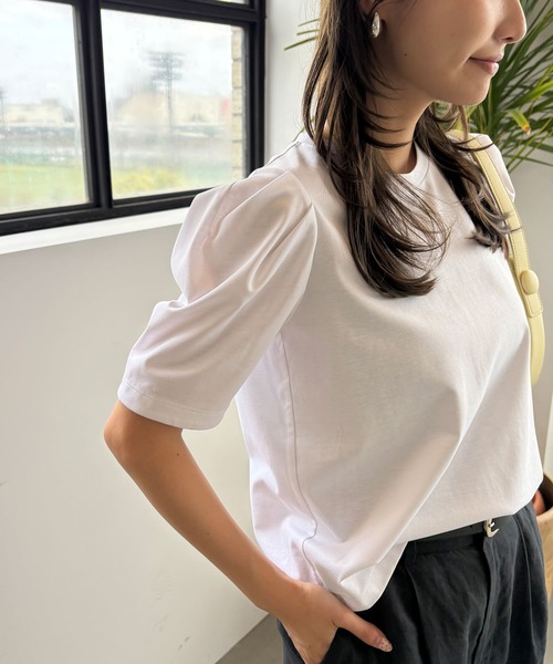 N.O.R.C（ノーク）の「タックハーフスリーブトップス【CLEAN MOTION】（Tシャツ/カットソー・レディース・ブラック/ホワイト・フリー）」の9枚目の写真