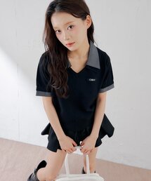 【WEB限定カラーあり】半袖シャツレイヤードVネックニット