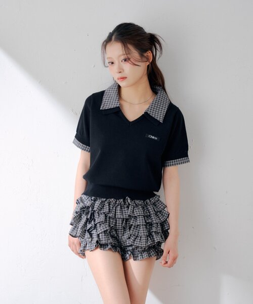 Chico（チコ）の「【WEB限定カラーあり】半袖シャツレイヤードVネックニット（ニット/セーター・レディース・ネイビー/アイボリー/ブラック/ブラック系その他/グレー・FREE）」の7枚目の写真