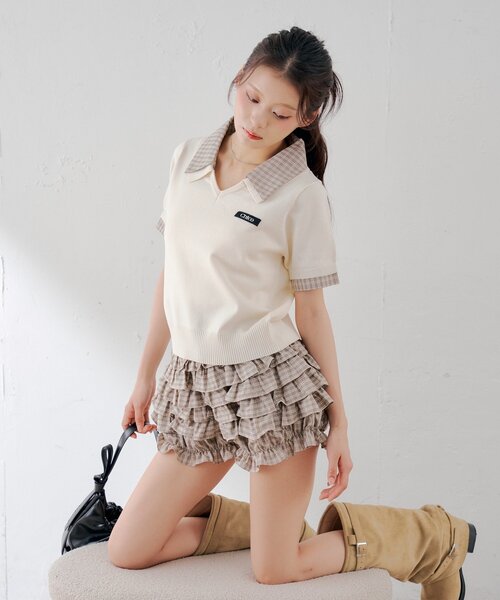 Chico（チコ）の「【WEB限定カラーあり】半袖シャツレイヤードVネックニット（ニット/セーター・レディース・ネイビー/アイボリー/ブラック/ブラック系その他/グレー・FREE）」の9枚目の写真