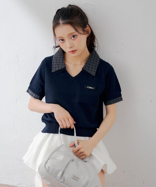 Chico（チコ）の「【WEB限定カラーあり】半袖シャツレイヤードVネックニット（ニット/セーター・レディース・ネイビー/アイボリー/ブラック/ブラック系その他/グレー・FREE）」の12枚目の写真