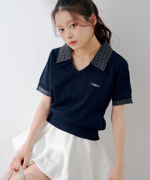 Chico（チコ）の「【WEB限定カラーあり】半袖シャツレイヤードVネックニット（ニット/セーター・レディース・ネイビー/アイボリー/ブラック/ブラック系その他/グレー・FREE）」の13枚目の写真