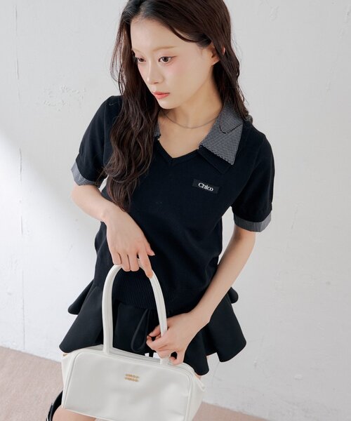 Chico（チコ）の「【WEB限定カラーあり】半袖シャツレイヤードVネックニット（ニット/セーター・レディース・ネイビー/アイボリー/ブラック/ブラック系その他/グレー・FREE）」の14枚目の写真