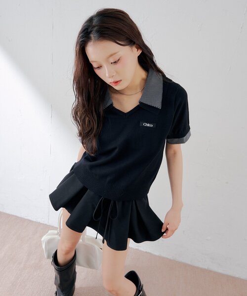 Chico（チコ）の「【WEB限定カラーあり】半袖シャツレイヤードVネックニット（ニット/セーター・レディース・ネイビー/アイボリー/ブラック/ブラック系その他/グレー・FREE）」の15枚目の写真