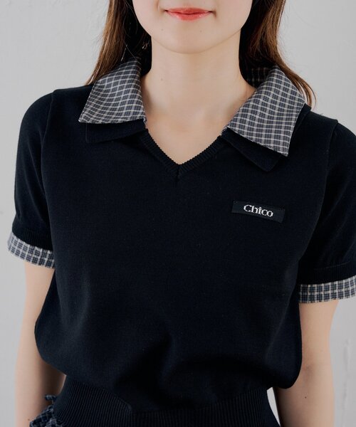 Chico（チコ）の「【WEB限定カラーあり】半袖シャツレイヤードVネックニット（ニット/セーター・レディース・ネイビー/アイボリー/ブラック/ブラック系その他/グレー・FREE）」の19枚目の写真