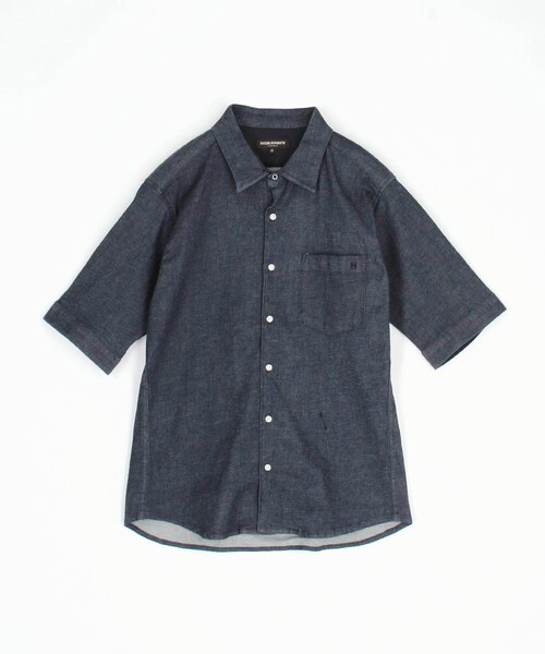 HIDEAWAYS NICOLE(ハイダウェイニコル)の「スーパーライトオンスデニムストレッチ5分袖シャツ(シャツ/ブラウス・メンズ・ブルー/その他2/ネイビー・XL/M/L)」の3枚目の写真