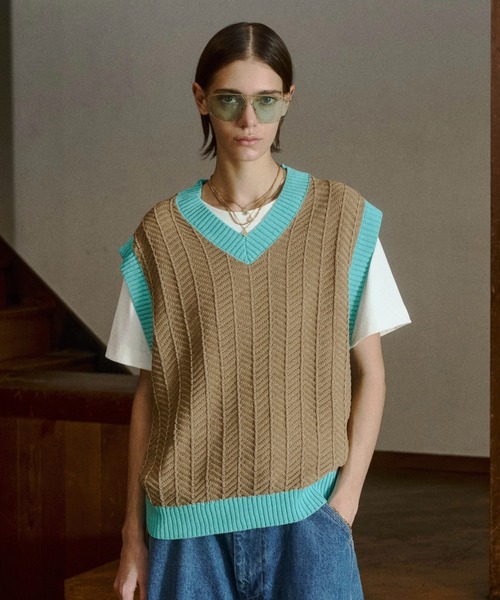 soerte(ソエルテ)の「Herringbone Summer Knit Vest/ヘリンボーンサマーニットベスト(ベスト・メンズ・ブラウン/ベージュ/グリーン・2/1/3)」の20枚目の写真