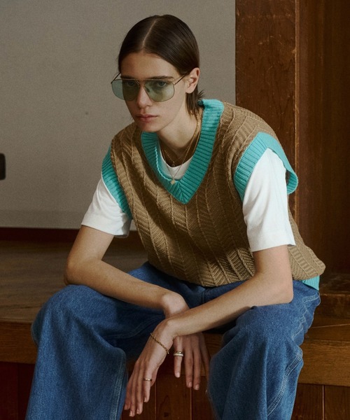 soerte(ソエルテ)の「Herringbone Summer Knit Vest/ヘリンボーンサマーニットベスト(ベスト・メンズ・ブラウン/ベージュ/グリーン・2/1/3)」の5枚目の写真
