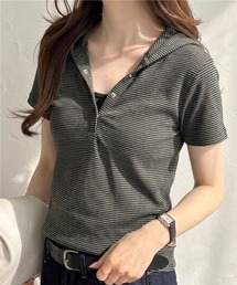 muet. | フード付きヘンリーネックボーダーカットソートップス(Tシャツ/カットソー)