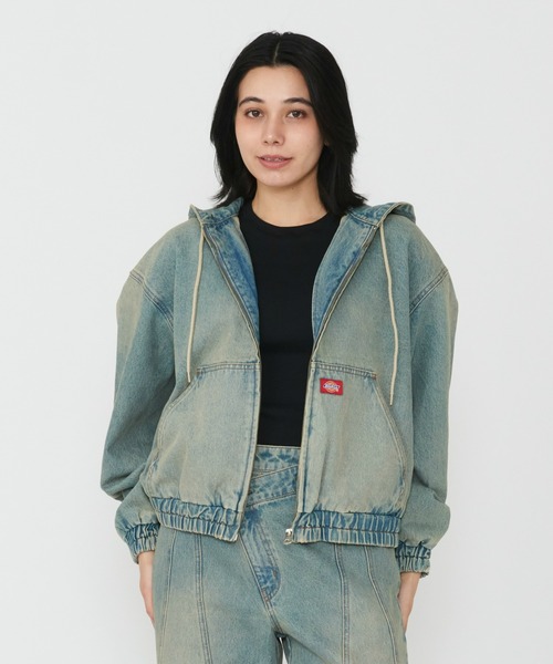 Dickies（ディッキーズ）の「Dickies/ディッキーズ レディース デニムアクティブジャケット/デニムパーカー（デニムジャケット・レディース・ダークインディゴブルー/ライトインディゴブルー・SMALL/MEDIUM）」の2枚目の写真