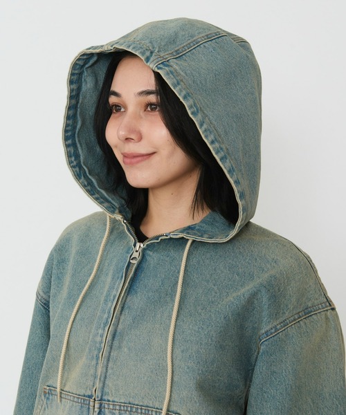 Dickies（ディッキーズ）の「Dickies/ディッキーズ レディース デニムアクティブジャケット/デニムパーカー（デニムジャケット・レディース・ダークインディゴブルー/ライトインディゴブルー・SMALL/MEDIUM）」の19枚目の写真
