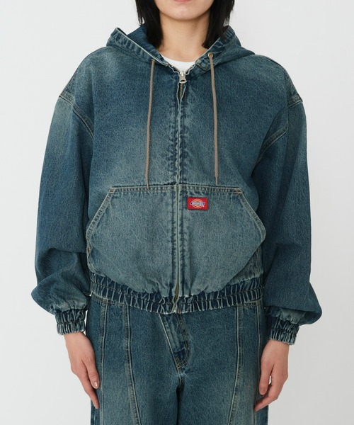 Dickies（ディッキーズ）の「Dickies/ディッキーズ レディース デニムアクティブジャケット/デニムパーカー（デニムジャケット・レディース・ダークインディゴブルー/ライトインディゴブルー・SMALL/MEDIUM）」の5枚目の写真